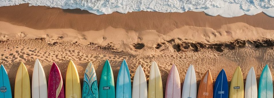 surfboard in a row at the beach